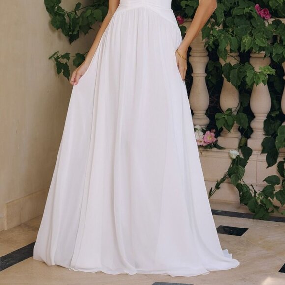 New Off White Sleeveless Bridal Dress w/ Halter Neck & Pleated Waist CD T715W - Picture 6 of 9